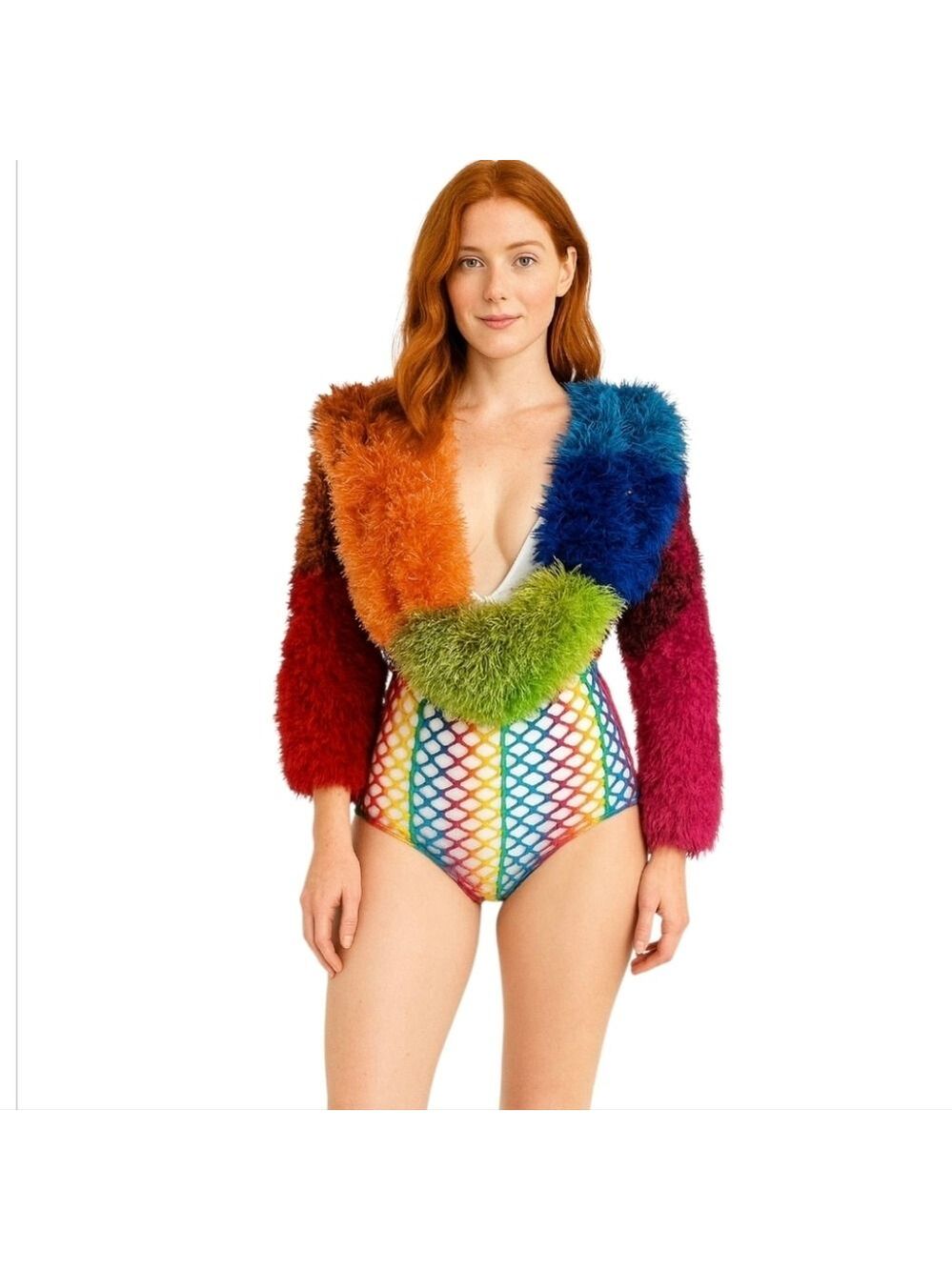 Hand Crafted Eyelash yarn Furry Knit Scarf Rainbow faux Fur LGBTQA+ Boa Scarf